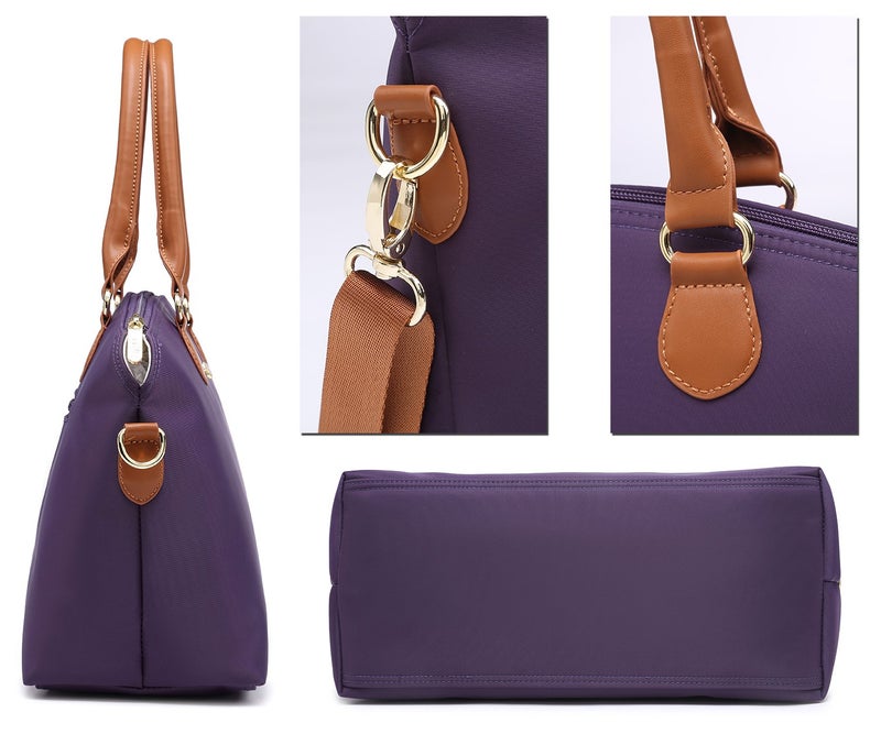 NNEEÂ® Water Resistance Nylon Top Handle Satchel Handbag with Multiple Pocket Design - Purple 2 - Image 4